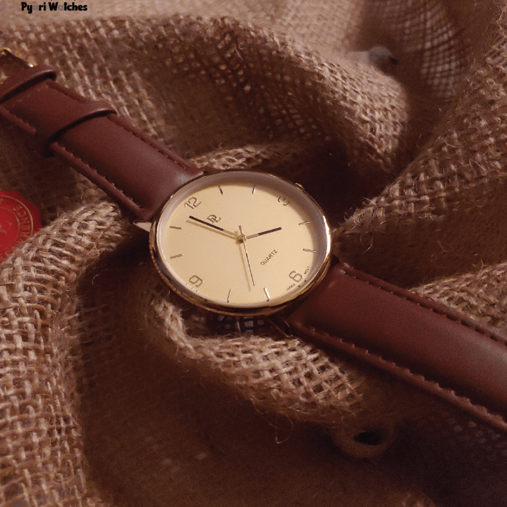 Brown 1 Brown Leather Men's Watch with Gold Dial