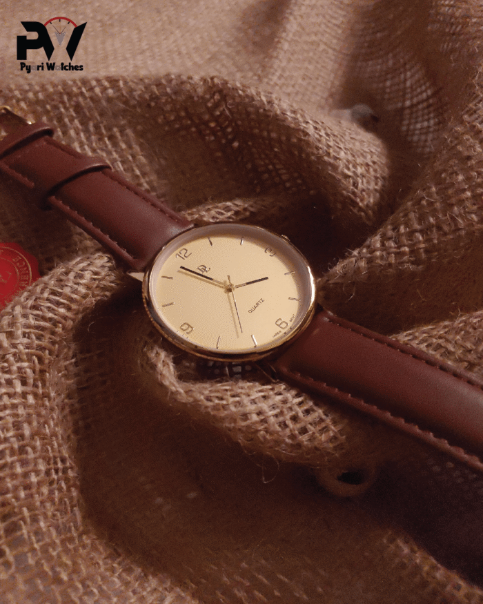Brown 1 Brown Leather Men's Watch with Gold Dial