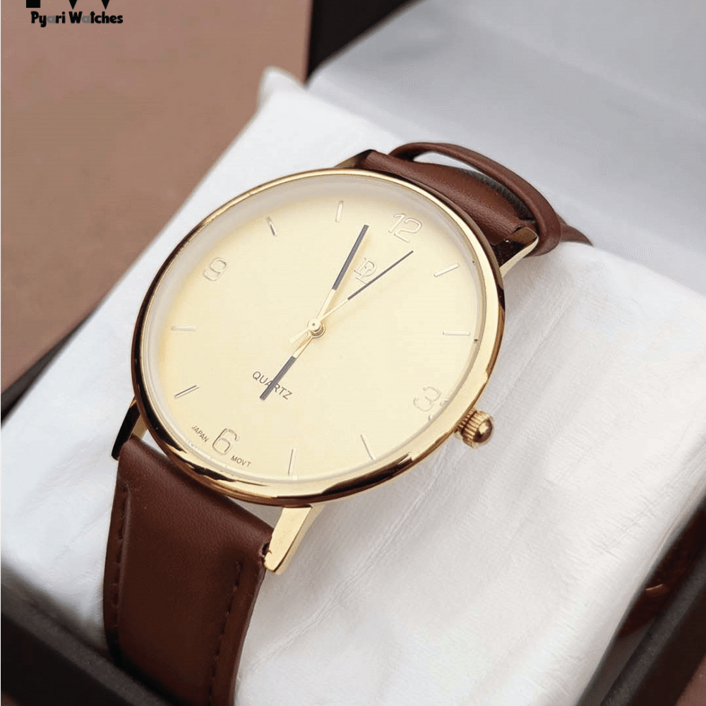 Brown watch 2 Brown Leather Men's Watch with Gold Dial