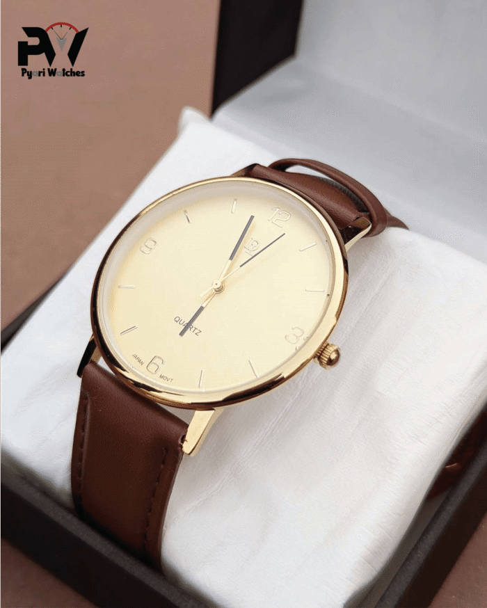 Brown watch 2 Brown Leather Men's Watch with Gold Dial