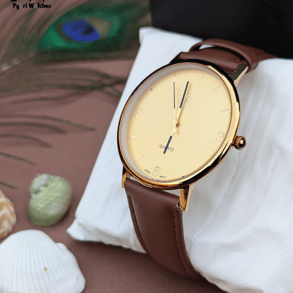 Brown watch 3 Brown Leather Men's Watch with Gold Dial