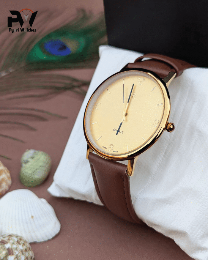 Brown watch 3 Brown Leather Men's Watch with Gold Dial