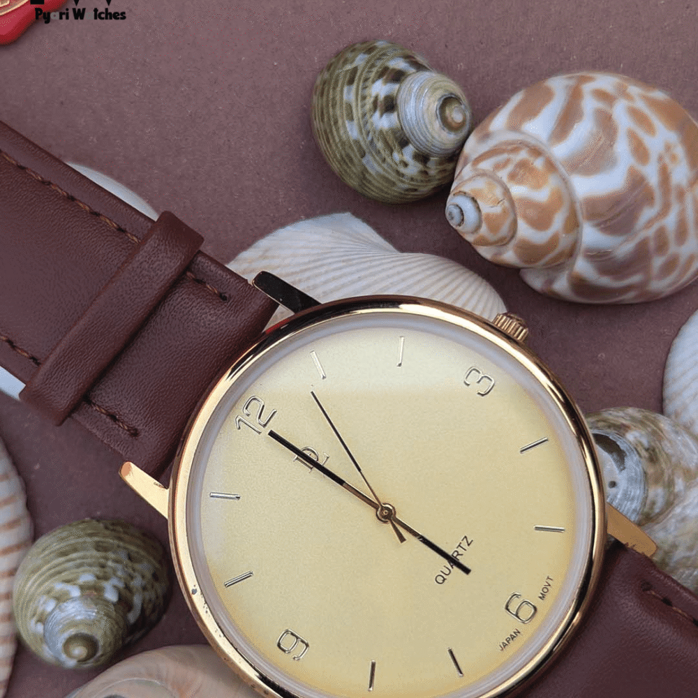 Brown watch 4 Brown Leather Men's Watch with Gold Dial