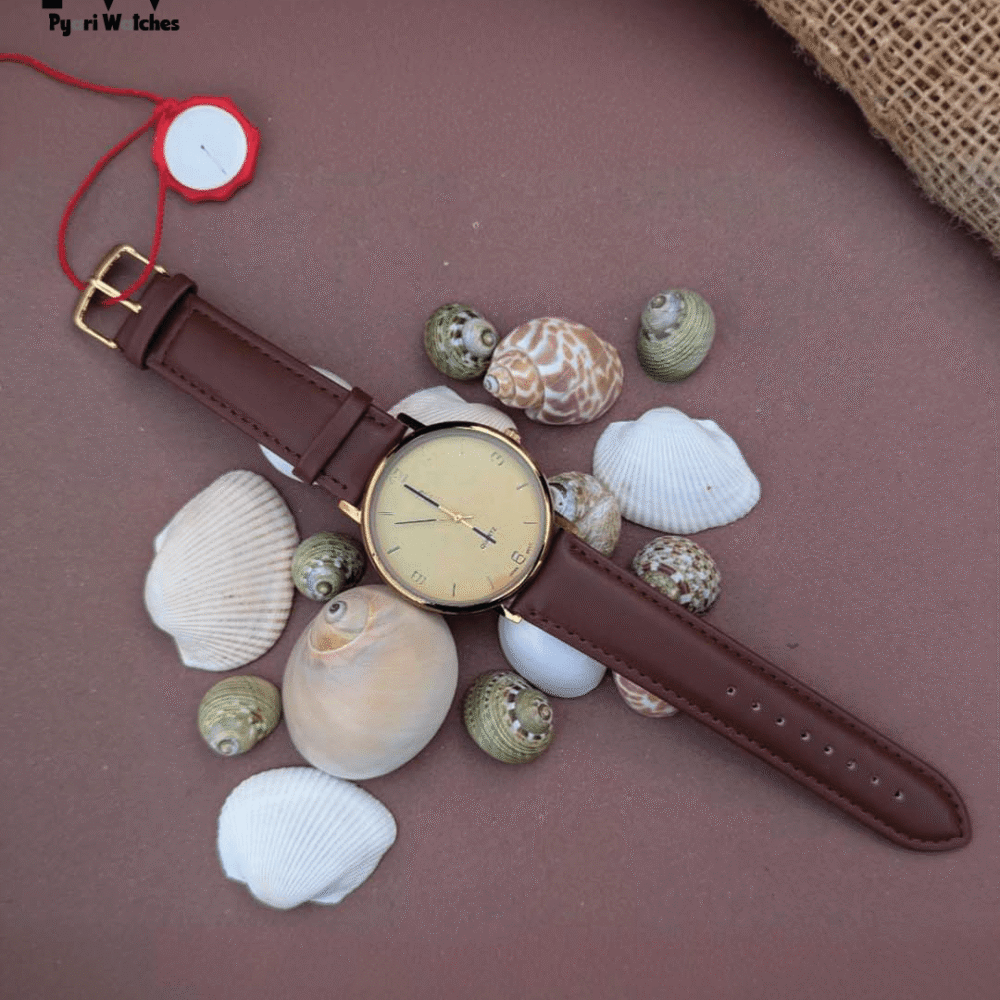 Brown watch 5 Brown Leather Men's Watch with Gold Dial