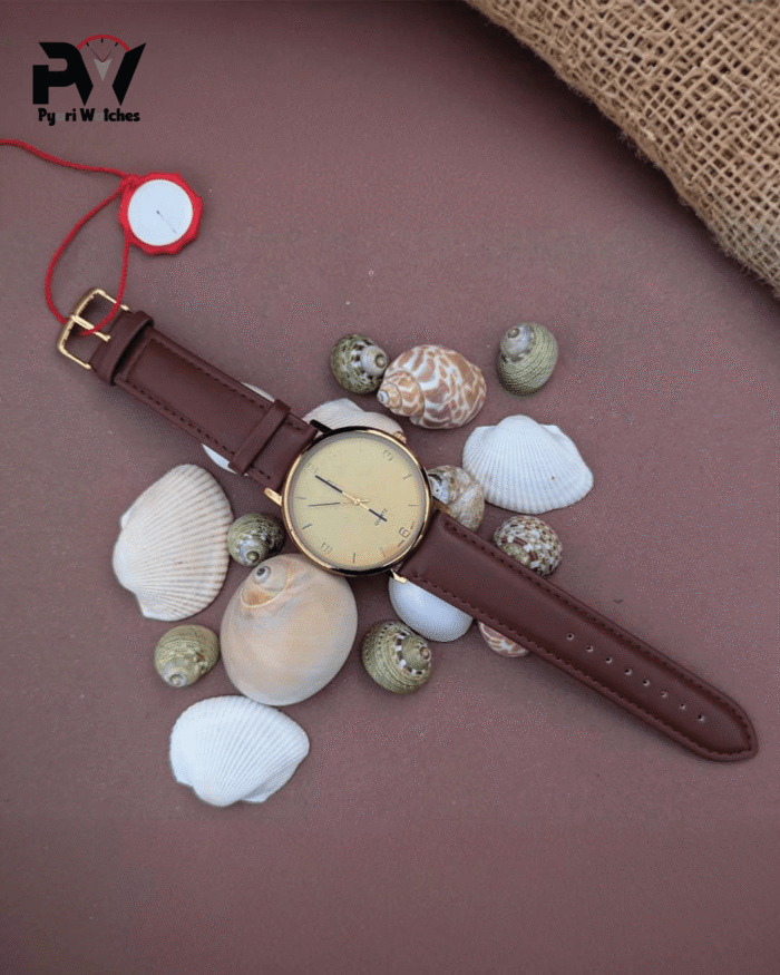 Brown watch 5 Brown Leather Men's Watch with Gold Dial